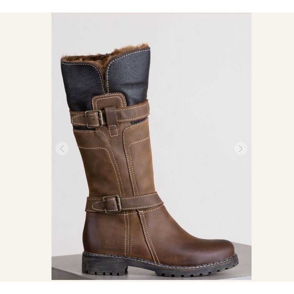 Overland Adelyn Wool-Lined Leather Boots with Shearling Trim size 39 (US 8.5-9)